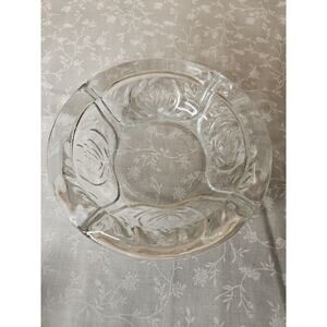 Vintage 6" Glass Ashtray KIG Indonesia Pressed Glass Rose Pattern